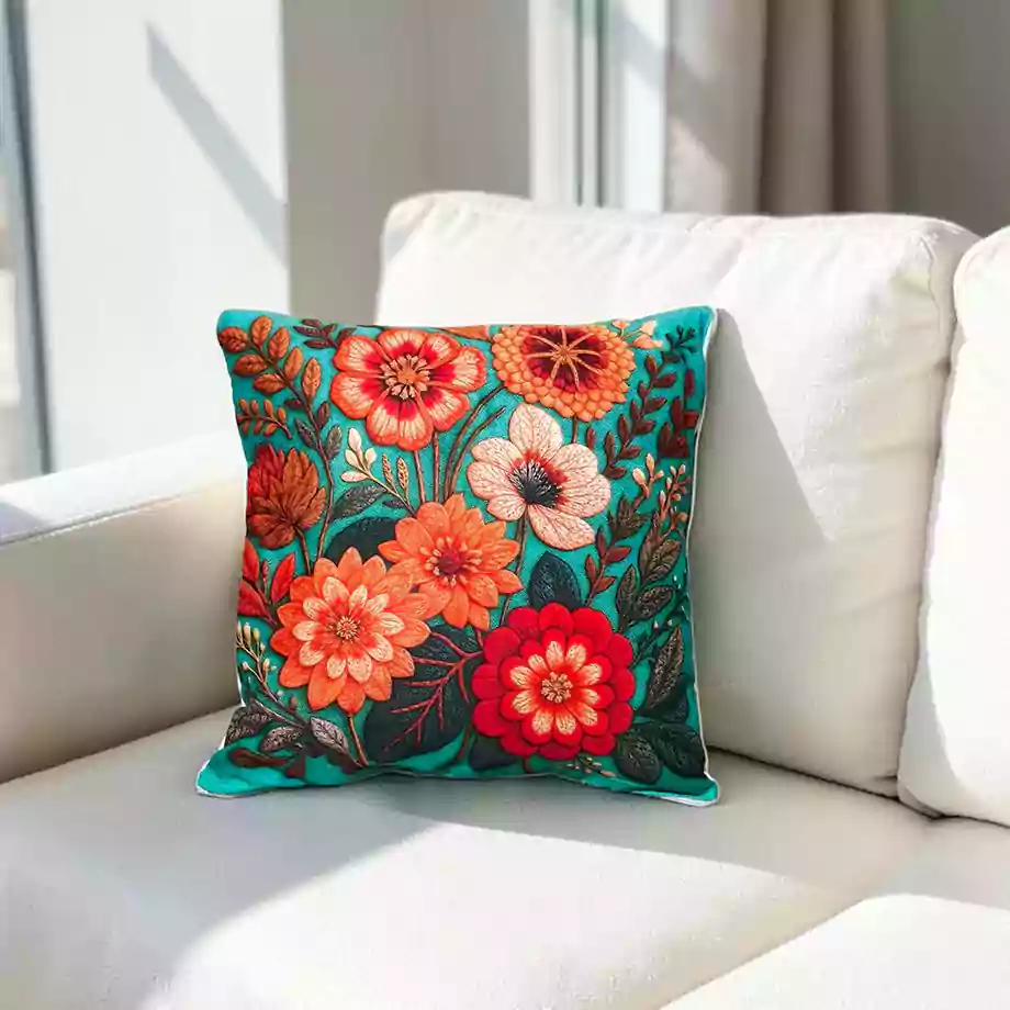 Çiçek Desenli Dekoratif Kırlent Kılıfı 2li Set - Görsel 2