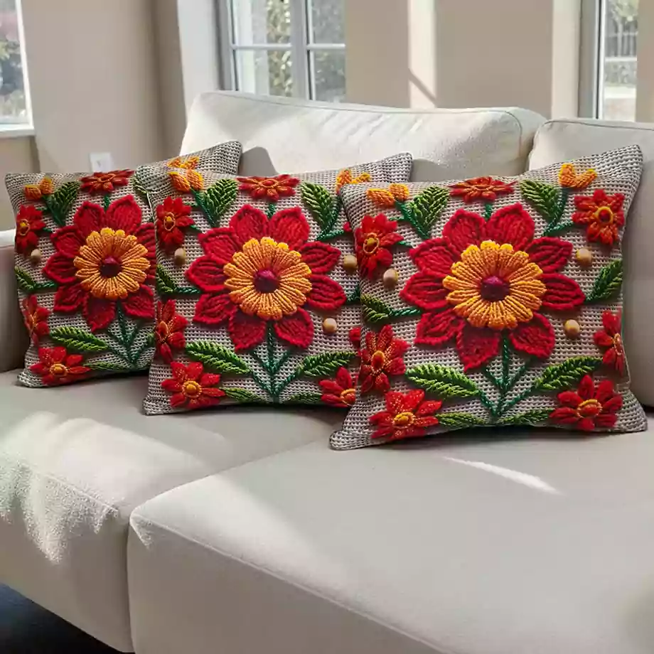 Çiçek Desenli Dekoratif Kırlent Kılıfı 2li Set - Görsel 4