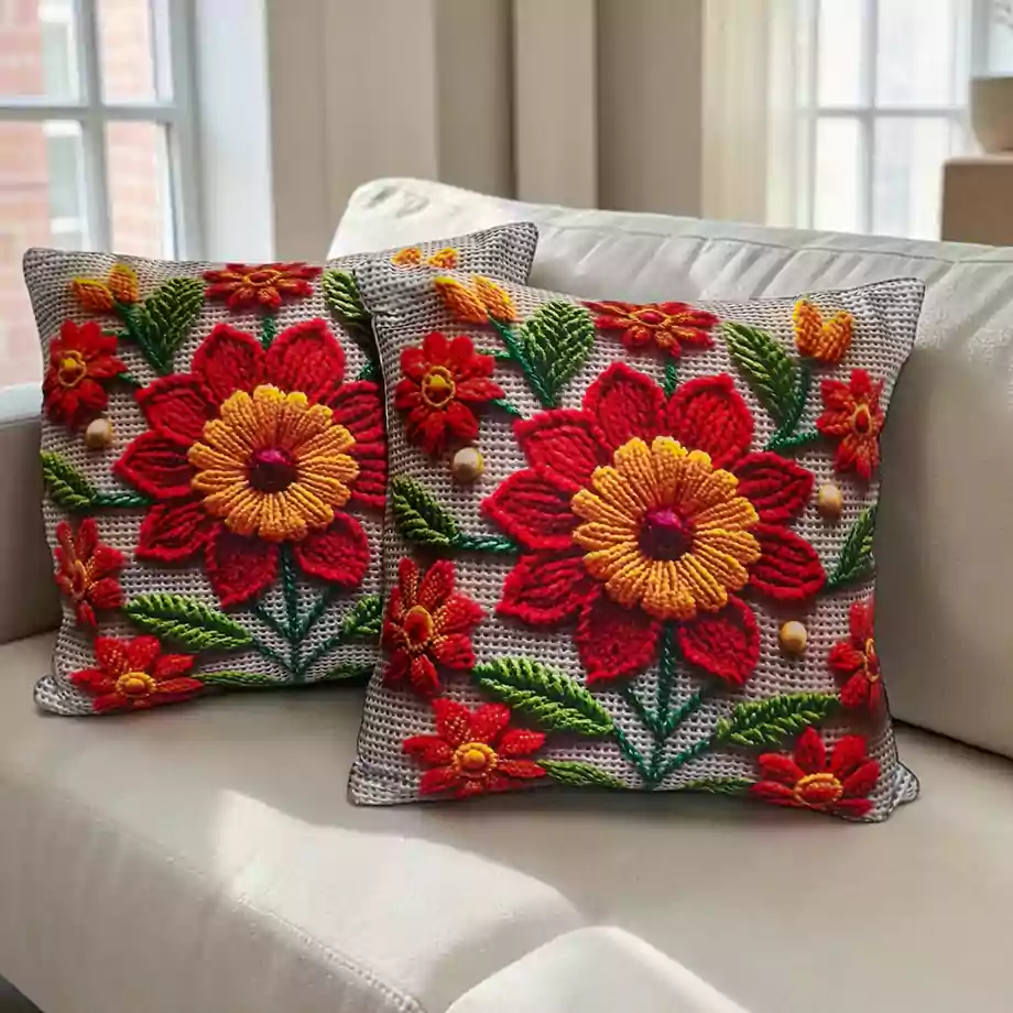 Çiçek Desenli Dekoratif Kırlent Kılıfı 2li Set - Görsel 2