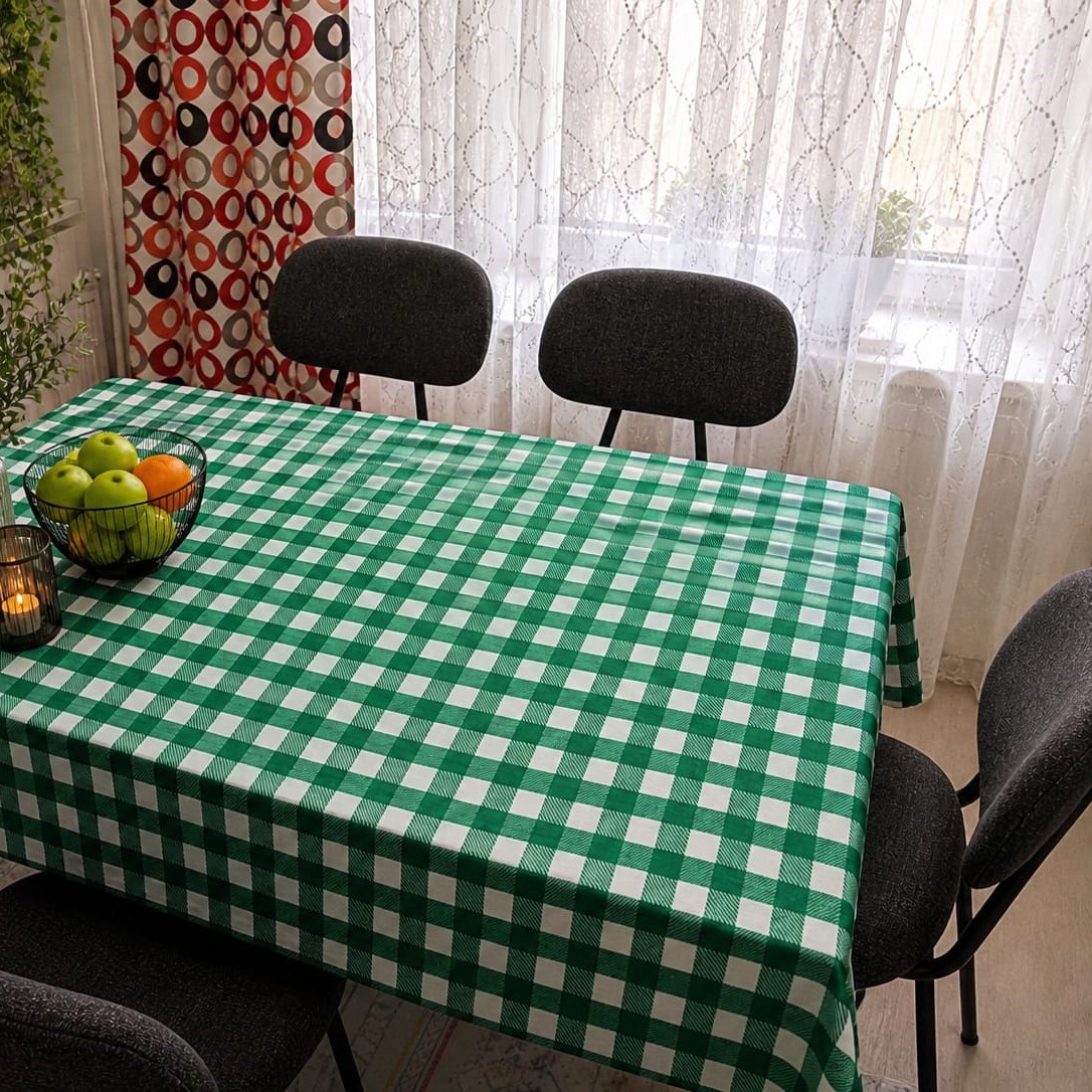 Özdağ Home Concept 150X150 cm Yeşil-Beyaz Pötikare Masa Örtüsü Dertsiz Kumaş Leke Tutmaz Silinebilir Mutfak Balkon Piknik Masa Örtüsü - Görsel 3