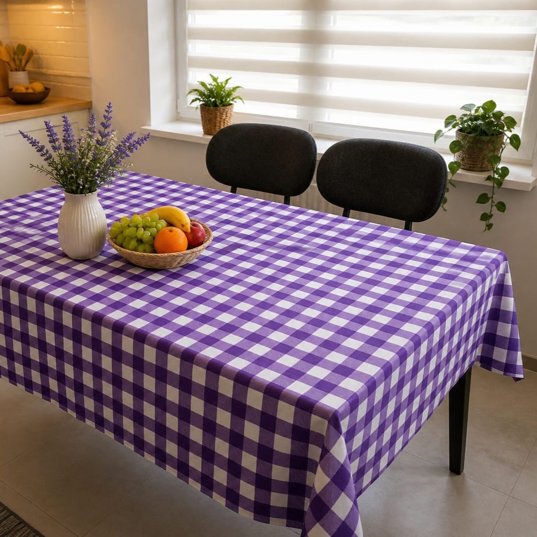 Özdağ Home Concept 150X150 cm Mor-Beyaz Pötikare Masa Örtüsü Dertsiz Kumaş Leke Tutmaz Silinebilir Mutfak Balkon Piknik Masa Örtüsü - Görsel 4
