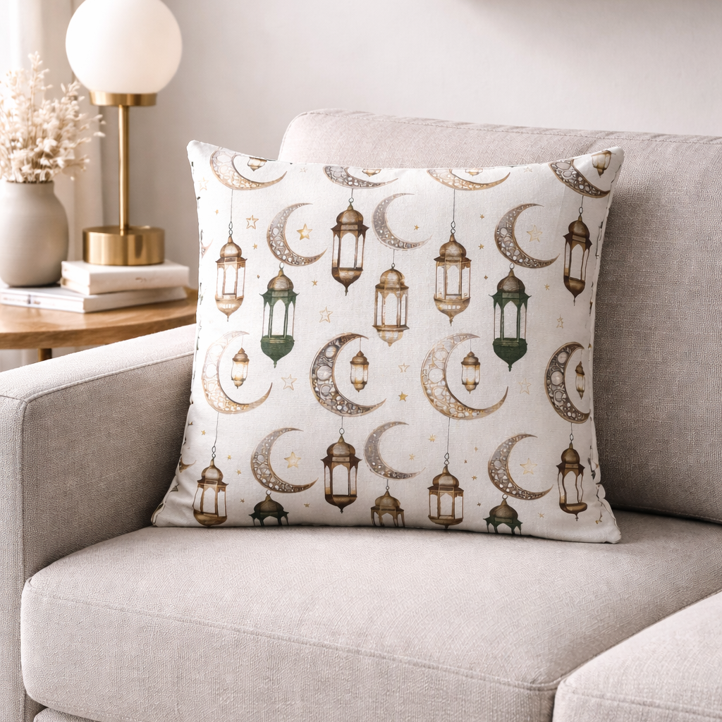 Özdağ Home Concept Ay ve Fener Temalı 2’li Çift Taraflı Duck Dijital Baskı Kırlent Kılıfı 43X43 cm –  Ay Yıldız Fener Desenli Dekoratif Yastık Kılıfı Seti 2li Set - Görsel 3