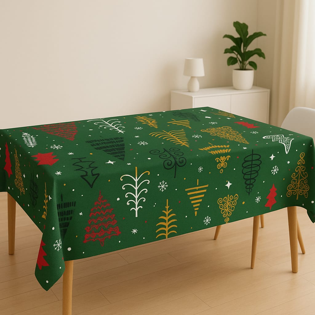 Özdağ Home Concept Yılbaşı Temalı Duck Keten Masa Örtüsü | Çam Ağacı Desenli, Leke Tutmaz, Dayanıklı 120x150 cm Kumaş - Görsel 2