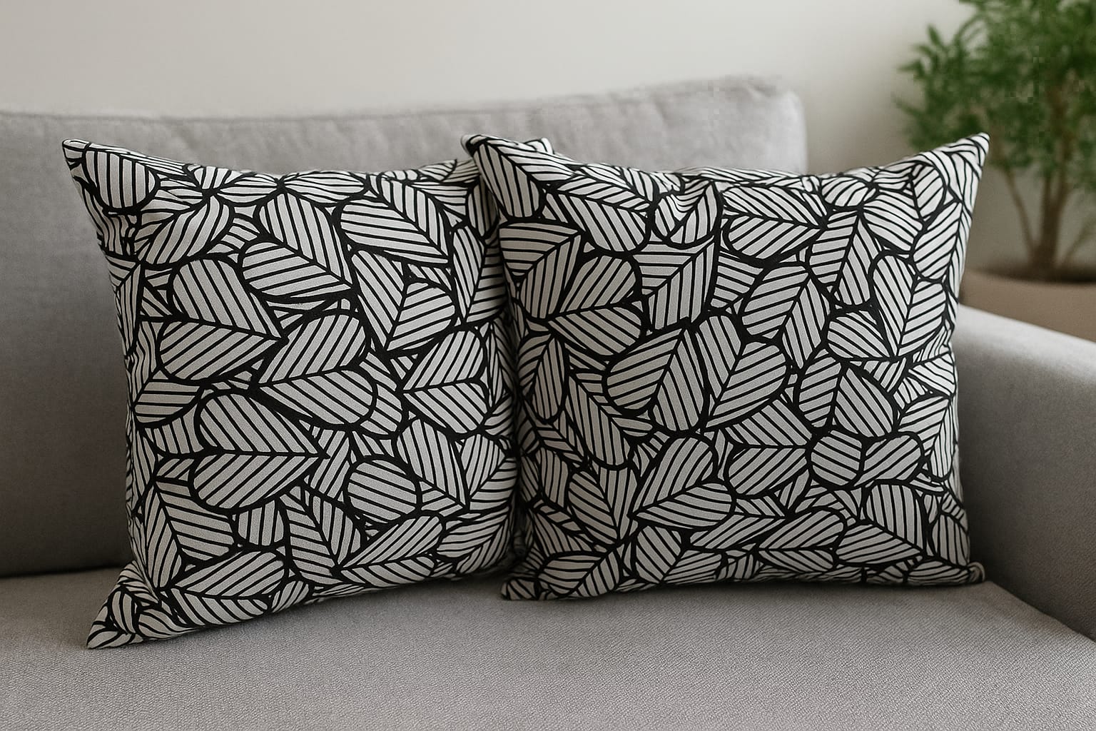 Dijital Baskı Dekoratif Kırlent Çift Taraflı - Siyah Beyaz Kalp Desenli 43x43 cm - Görsel 2