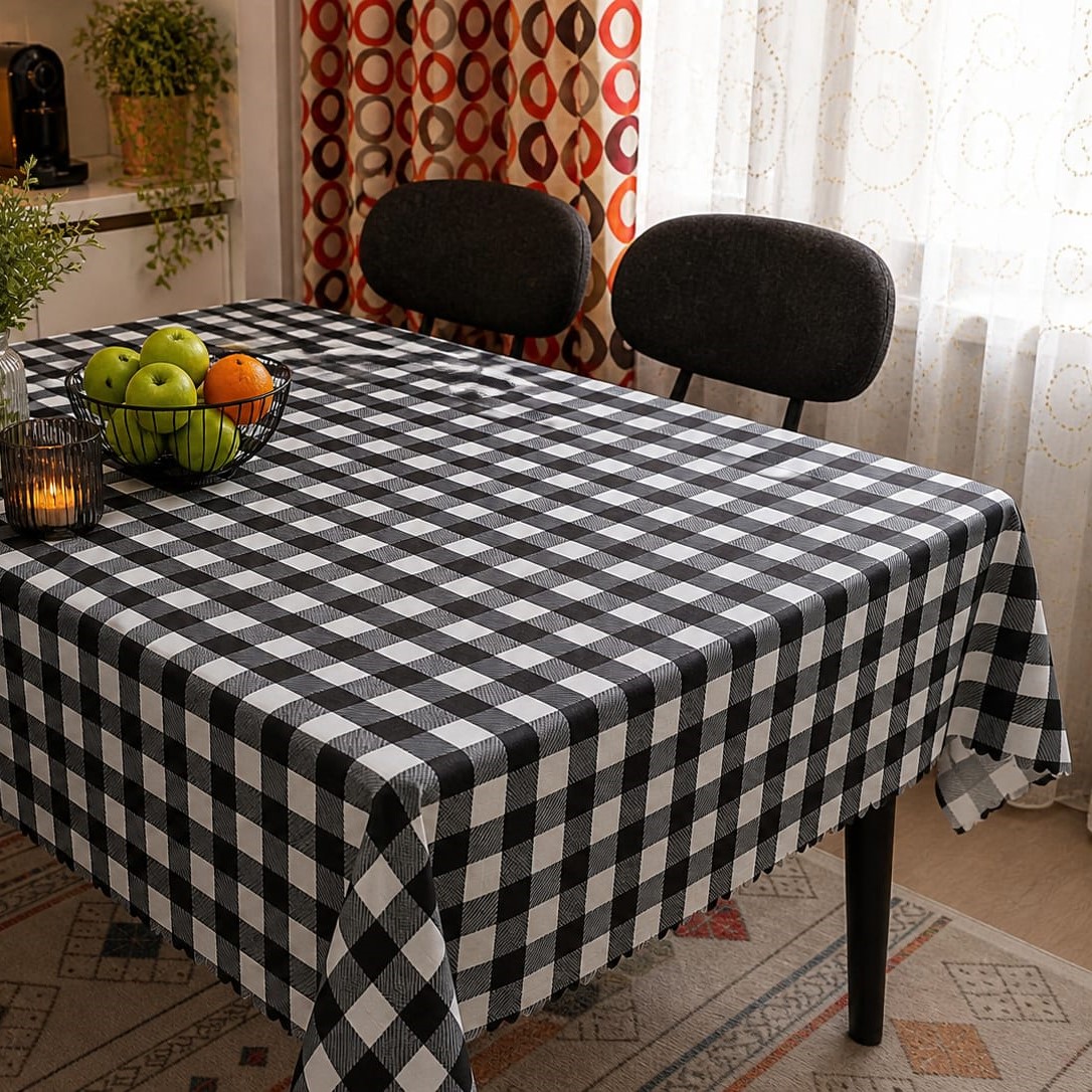 Özdağ Home Concept 150X150 cm Siyah-Beyaz Pötikare Masa Örtüsü Dertsiz Kumaş Leke Tutmaz Silinebilir Mutfak Balkon Piknik Masa Örtüsü - Görsel 2