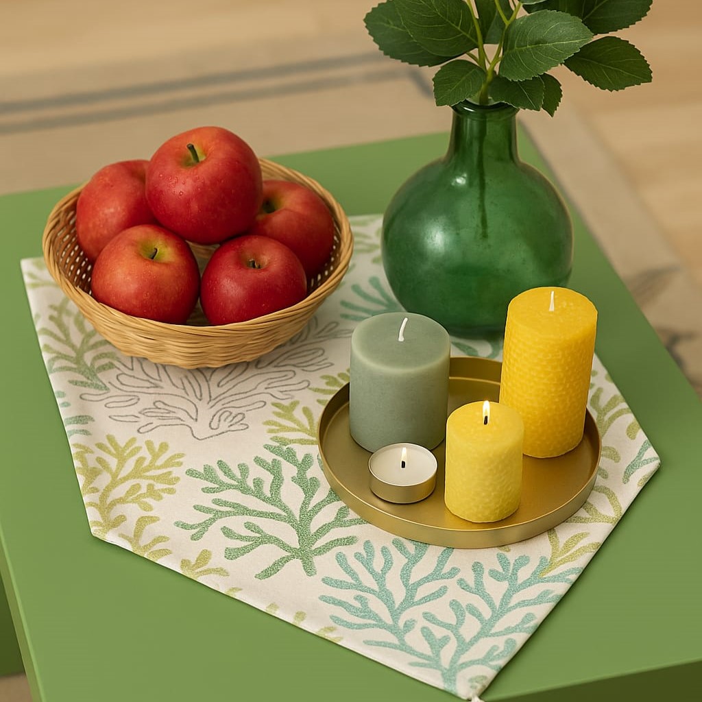 Özdağ Home Concept 140X40 cm Yeşil Mercan  Desen Kumaş Runner | Leke Tutmaz, Dekoratif Masa Örtüsü - Görsel 5