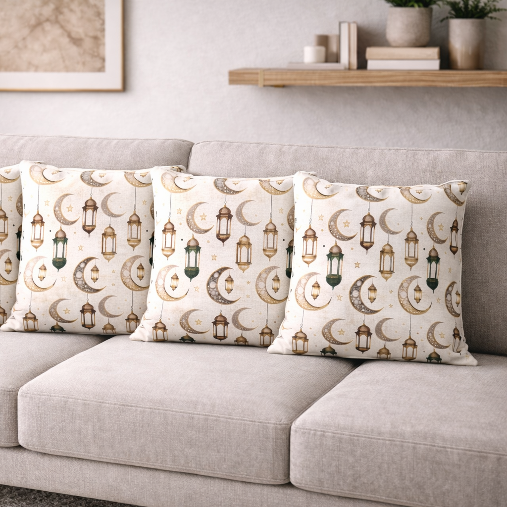 Özdağ Home Concept Ay ve Fener Temalı 2’li Çift Taraflı Duck Dijital Baskı Kırlent Kılıfı 43X43 cm –  Ay Yıldız Fener Desenli Dekoratif Yastık Kılıfı Seti 2li Set - Görsel 4