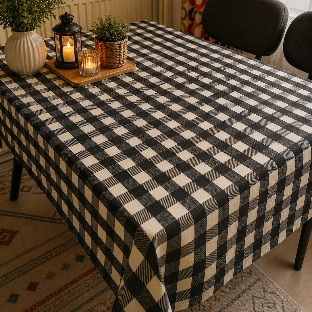 Özdağ Home Concept 150X150 cm Siyah-Beyaz Pötikare Masa Örtüsü Dertsiz Kumaş Leke Tutmaz Silinebilir Mutfak Balkon Piknik Masa Örtüsü - Görsel 7