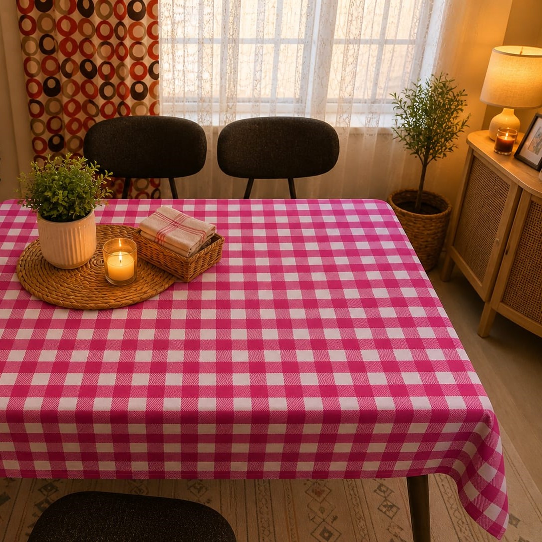 Özdağ Home Concept 150X150 cm Pembe-Beyaz Pötikare Masa Örtüsü Dertsiz Kumaş Leke Tutmaz Silinebilir Mutfak Balkon Piknik Masa Örtüsü - Görsel 5