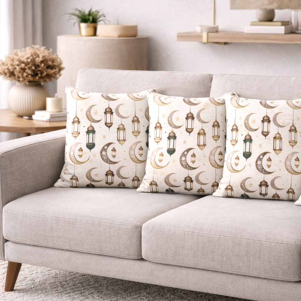 Özdağ Home Concept Ay ve Fener Temalı 2’li Çift Taraflı Duck Dijital Baskı Kırlent Kılıfı 43X43 cm –  Ay Yıldız Fener Desenli Dekoratif Yastık Kılıfı Seti 2li Set - Görsel 5