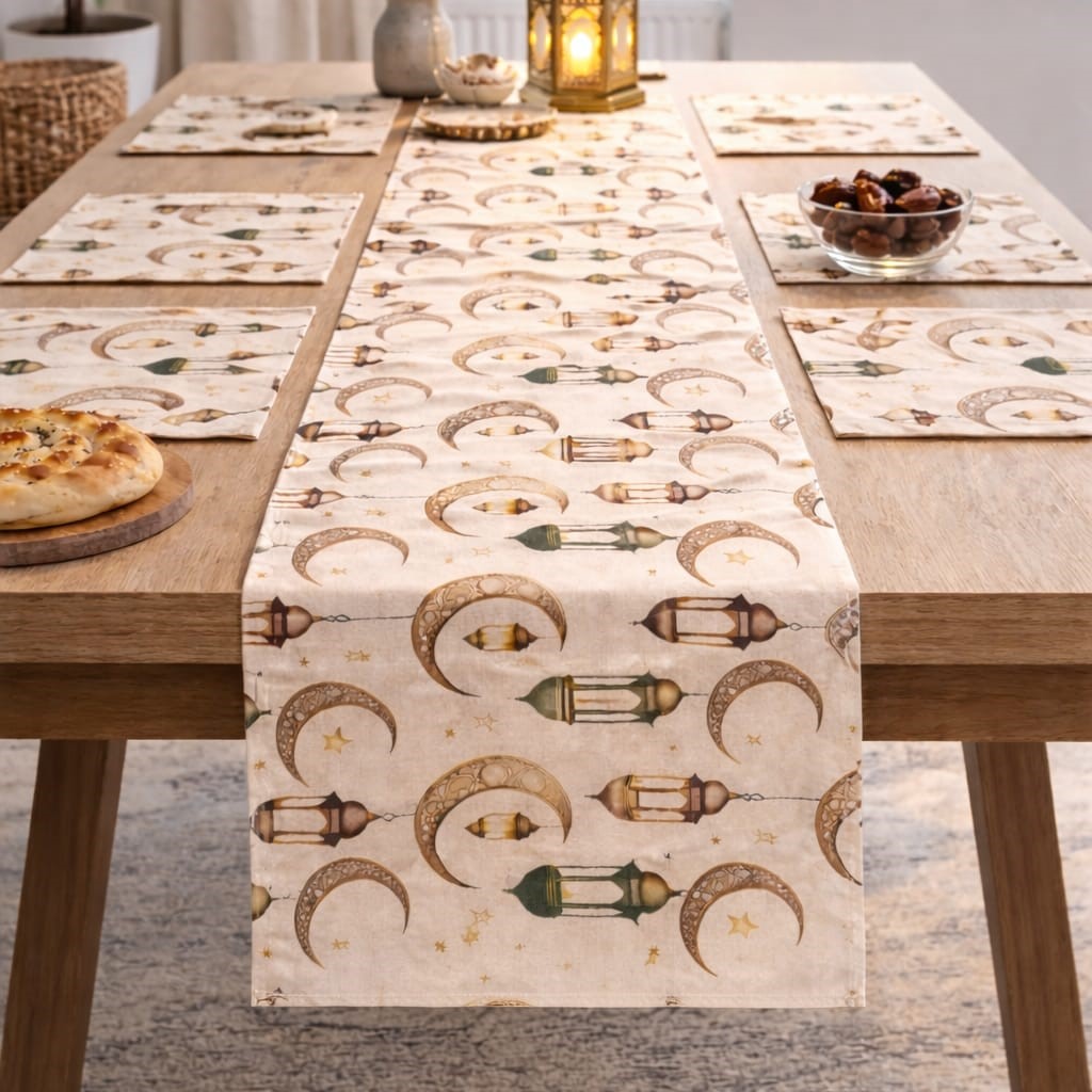 Ramazan Temalı Duck Dijital Baskı Runner 140X40 cm + 6 Adet Peçetelik Set - Görsel 7