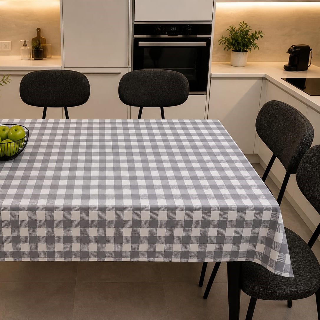 Özdağ Home Concept 150X150 cm Gri-Beyaz Pötikare Masa Örtüsü Dertsiz Kumaş Leke Tutmaz Silinebilir Mutfak Balkon Piknik Masa Örtüsü - Görsel 2