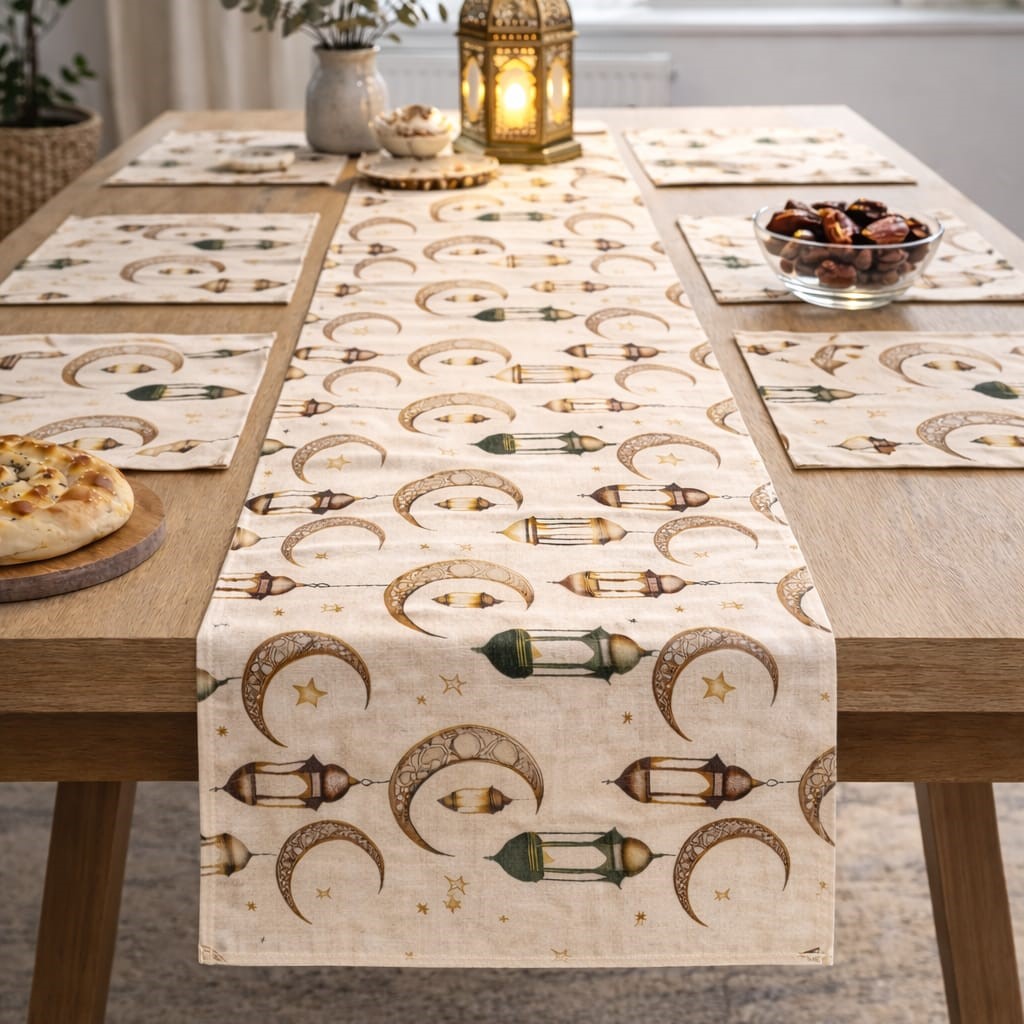 Ramazan Temalı Duck Dijital Baskı Runner 140X40 cm + 6 Adet Peçetelik Set - Görsel 8