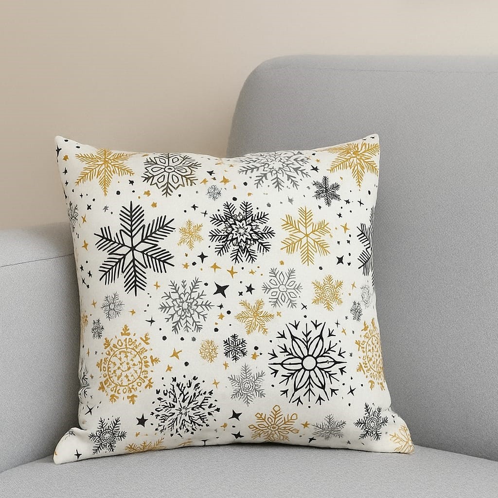 Kar Tanesi Çift Taraflı 2li Duck Kumaş Kırlent Kılıfı 43x43 cm - Görsel 3