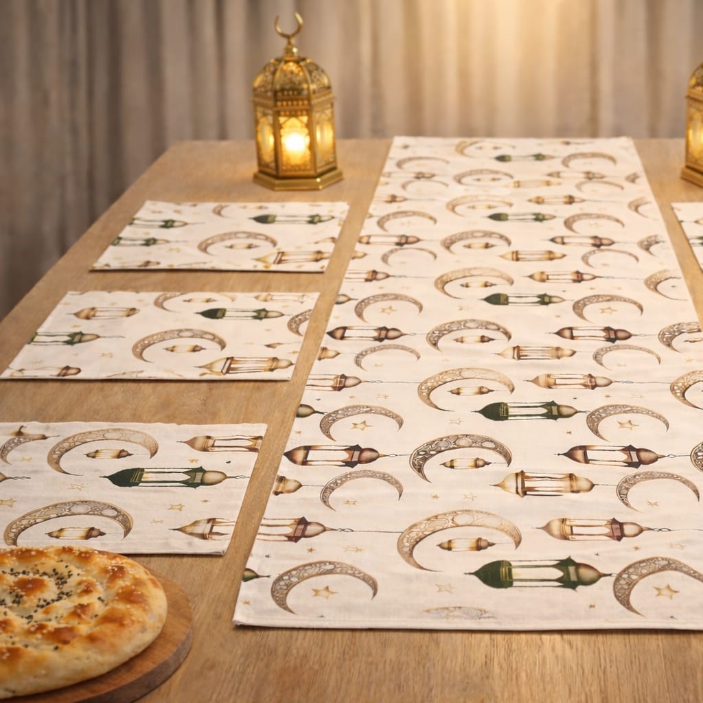 Ramazan Temalı Duck Dijital Baskı Runner 140X40 cm + 6 Adet Peçetelik Set - Görsel 4