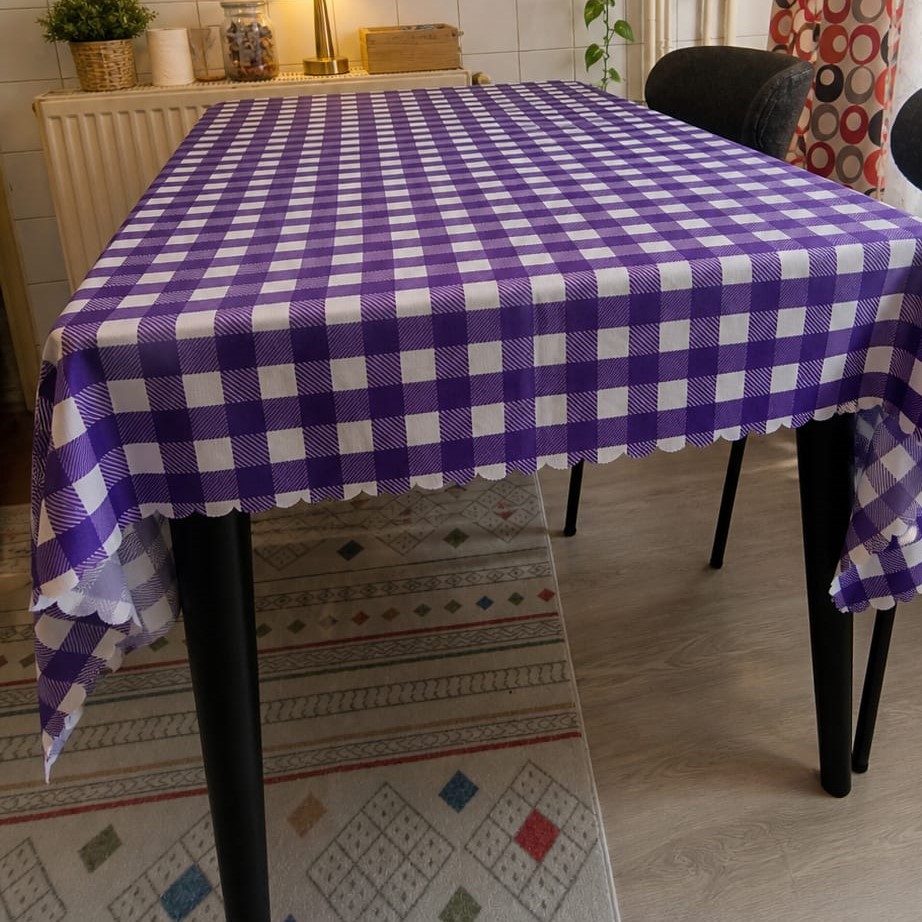 Özdağ Home Concept 150X150 cm Mor-Beyaz Pötikare Masa Örtüsü Dertsiz Kumaş Leke Tutmaz Silinebilir Mutfak Balkon Piknik Masa Örtüsü - Görsel 5