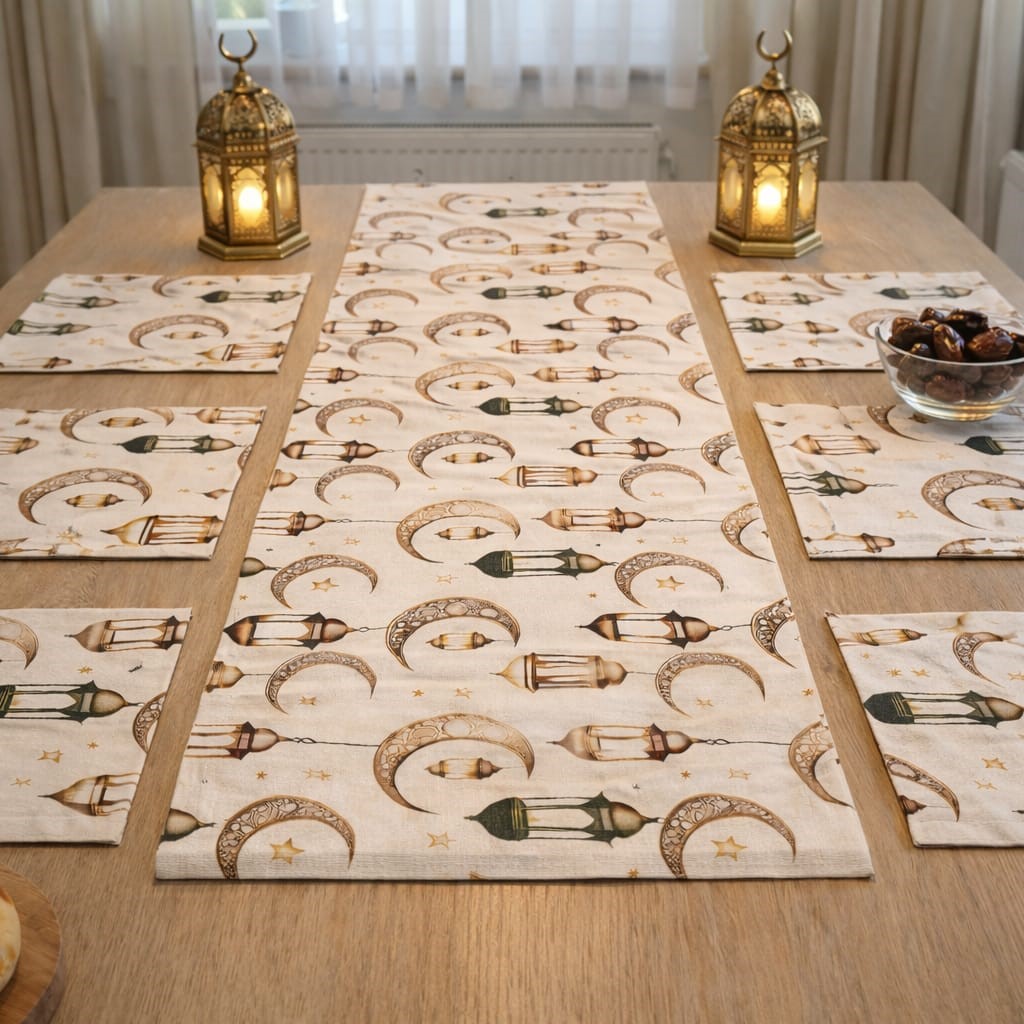 Ramazan Temalı Duck Dijital Baskı Runner 140X40 cm + 6 Adet Peçetelik Set - Görsel 2