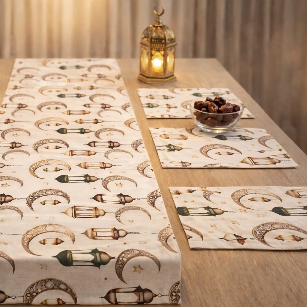 Ramazan Temalı Duck Dijital Baskı Runner 140X40 cm + 6 Adet Peçetelik Set - Görsel 3