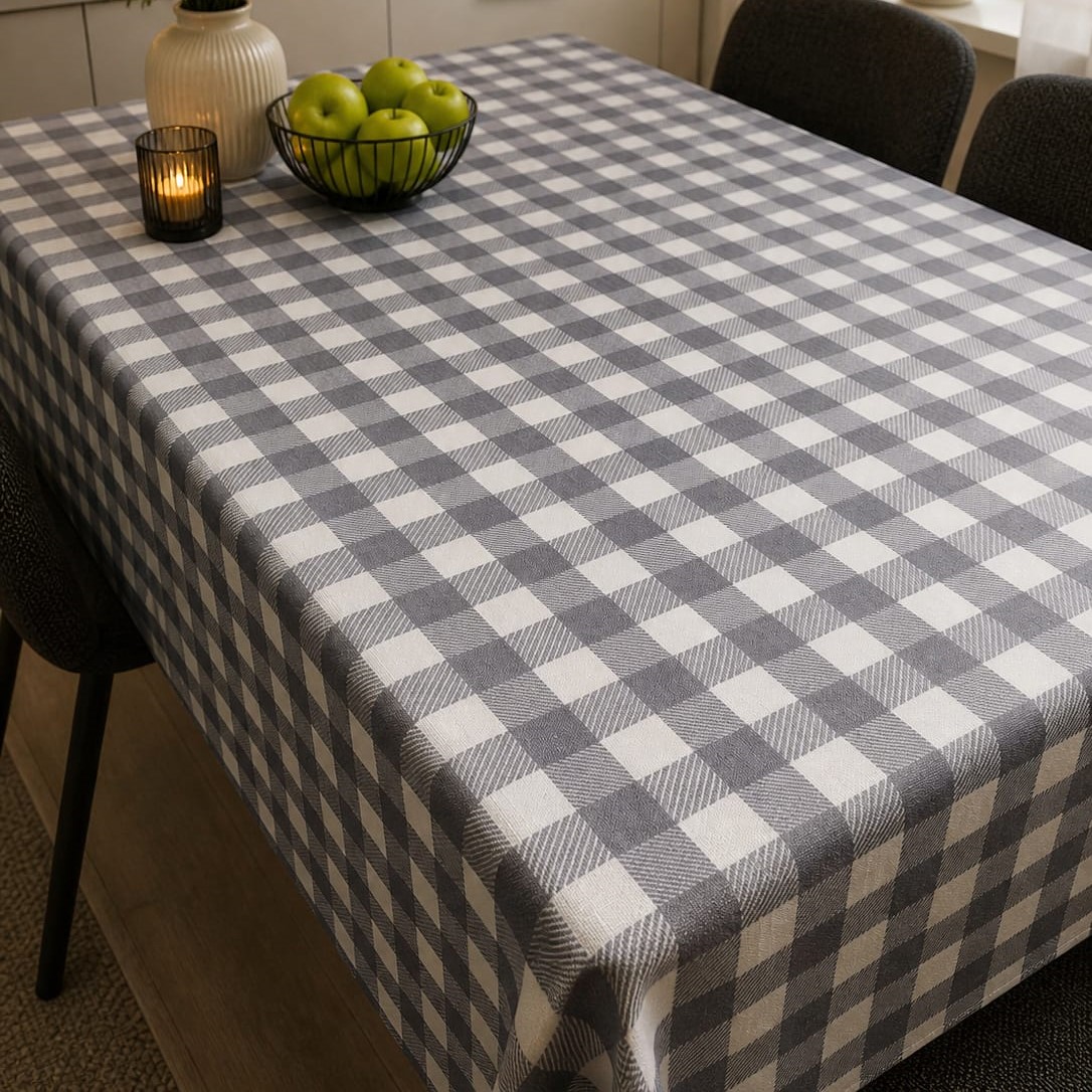 Özdağ Home Concept 150X150 cm Gri-Beyaz Pötikare Masa Örtüsü Dertsiz Kumaş Leke Tutmaz Silinebilir Mutfak Balkon Piknik Masa Örtüsü - Görsel 3
