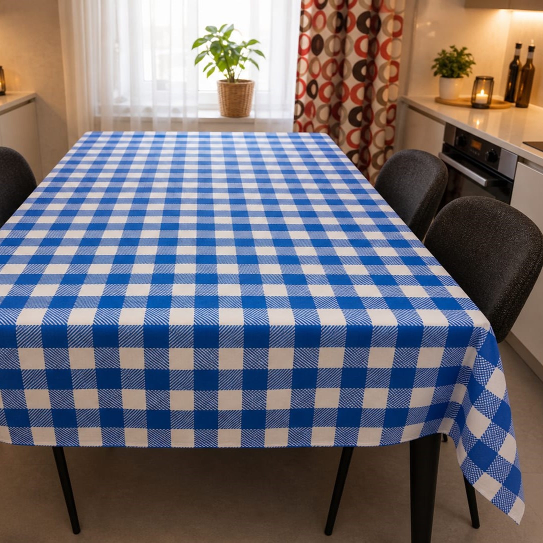 Özdağ Home Concept 150X150 cm Mavi-Beyaz Pötikare Masa Örtüsü Dertsiz Kumaş Leke Tutmaz Silinebilir Mutfak Balkon Piknik Masa Örtüsü - Görsel 6