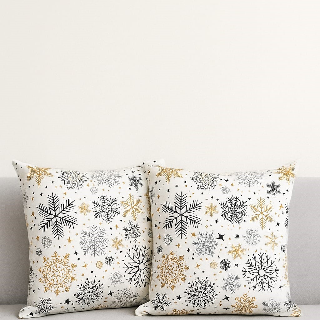 Kar Tanesi Çift Taraflı 2li Duck Kumaş Kırlent Kılıfı 43x43 cm - Görsel 2