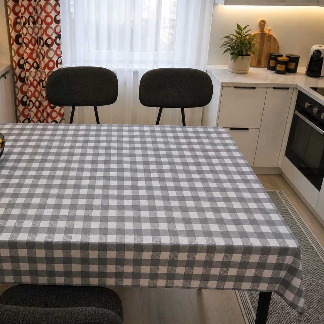 Özdağ Home Concept 150X150 cm Gri-Beyaz Pötikare Masa Örtüsü Dertsiz Kumaş Leke Tutmaz Silinebilir Mutfak Balkon Piknik Masa Örtüsü - Görsel 4