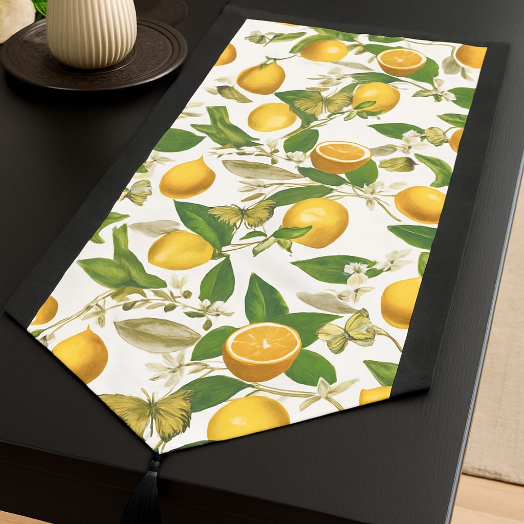 Özdağ Home Concept 140X40 cm Limon Desen Duck Kumaş Runner | Leke Tutmaz, Dekoratif Masa Örtüsü - Görsel 3