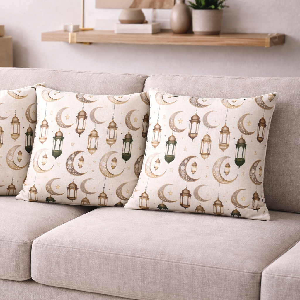 Özdağ Home Concept Ay ve Fener Temalı 2’li Çift Taraflı Duck Dijital Baskı Kırlent Kılıfı 43X43 cm –  Ay Yıldız Fener Desenli Dekoratif Yastık Kılıfı Seti 2li Set - Görsel 6