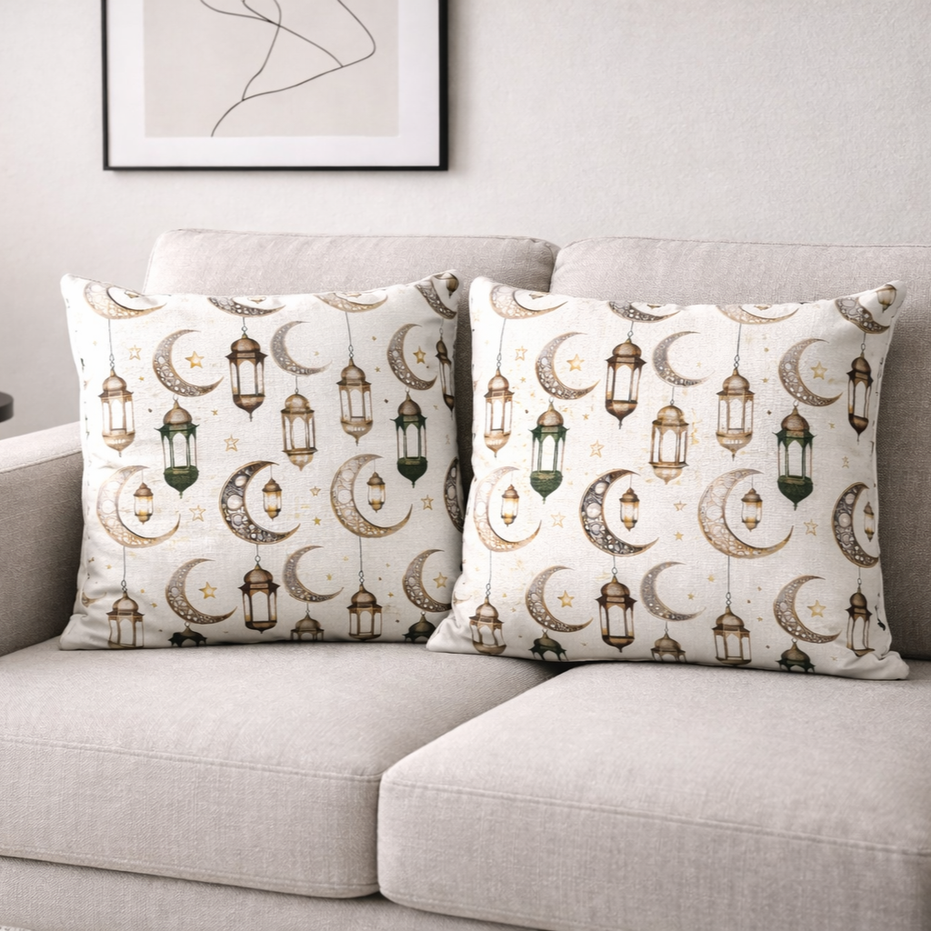 Özdağ Home Concept Ay ve Fener Temalı 2’li Çift Taraflı Duck Dijital Baskı Kırlent Kılıfı 43X43 cm –  Ay Yıldız Fener Desenli Dekoratif Yastık Kılıfı Seti 2li Set - Görsel 7