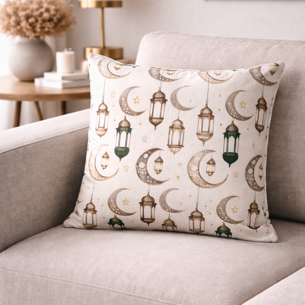 Özdağ Home Concept Ay ve Fener Temalı 2’li Çift Taraflı Duck Dijital Baskı Kırlent Kılıfı 43X43 cm –  Ay Yıldız Fener Desenli Dekoratif Yastık Kılıfı Seti 2li Set - Görsel 8