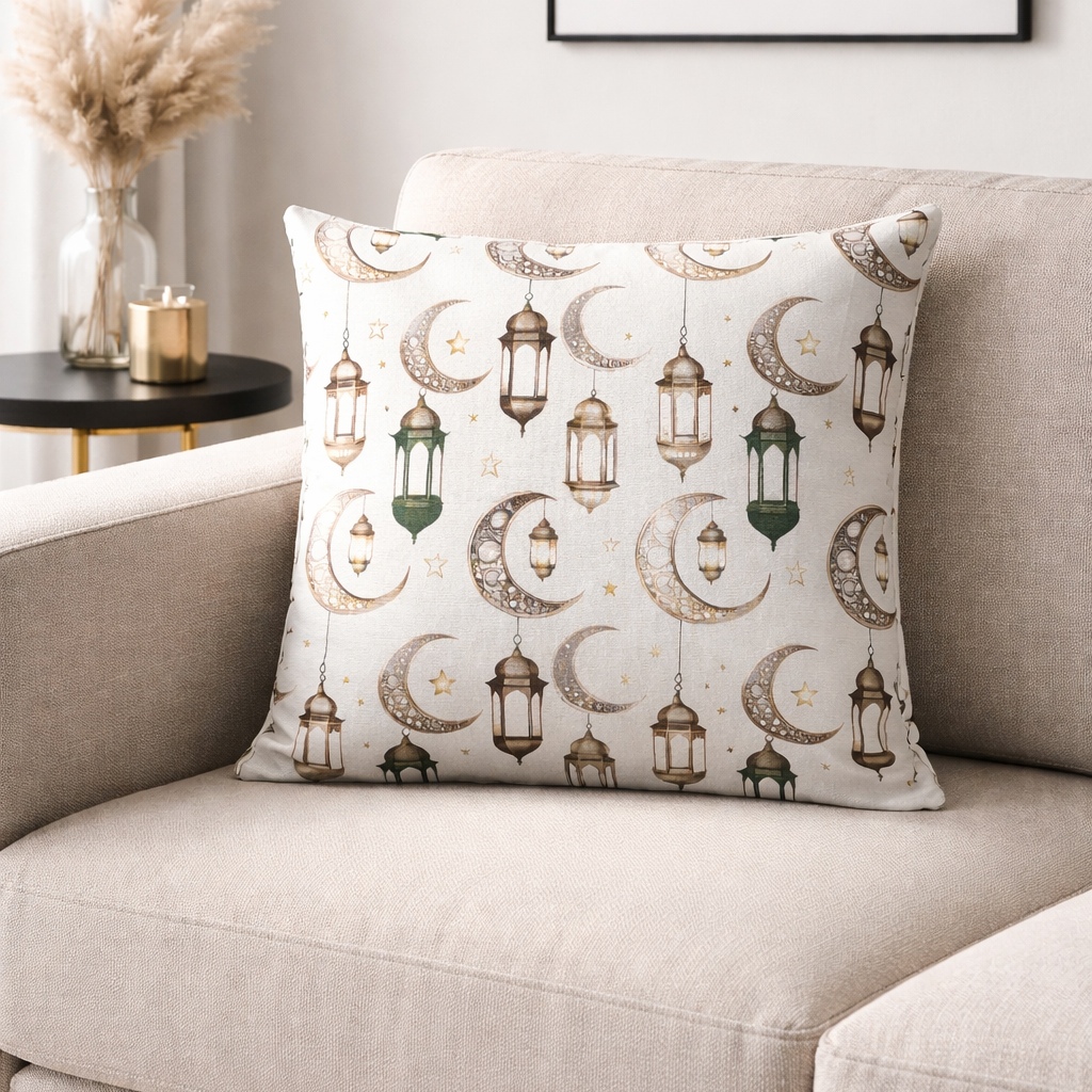 Özdağ Home Concept Ay ve Fener Temalı 2’li Çift Taraflı Duck Dijital Baskı Kırlent Kılıfı 43X43 cm –  Ay Yıldız Fener Desenli Dekoratif Yastık Kılıfı Seti 2li Set - Görsel 9