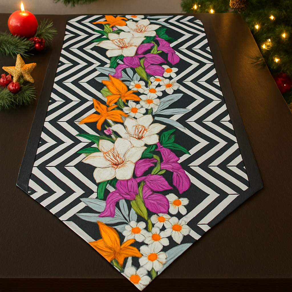Özdağ Home Concept 140X40 cm Mor Zambak Desen Kumaş Runner | Leke Tutmaz, Dekoratif Masa Örtüsü - Görsel 4