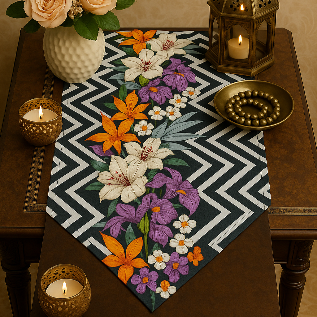 Özdağ Home Concept 140X40 cm Mor Zambak Desen Kumaş Runner | Leke Tutmaz, Dekoratif Masa Örtüsü - Görsel 6