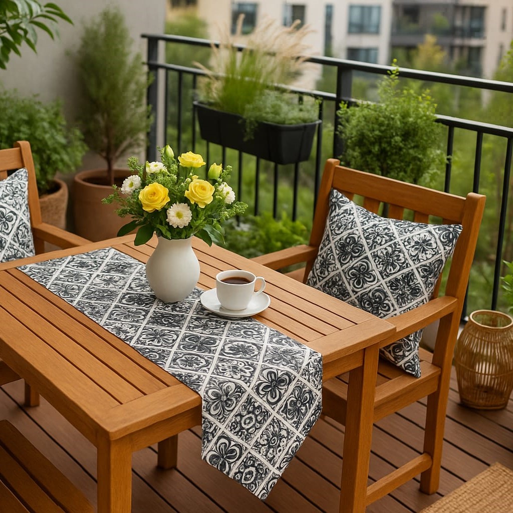 Özdağ Home Concept Duck Kumaş 2'li Çift Taraflı Kırlent Kılıfı (43X43 Cm) +  Runner (42X100 Cm) Seti– Dekoratif Kombin - Görsel 4