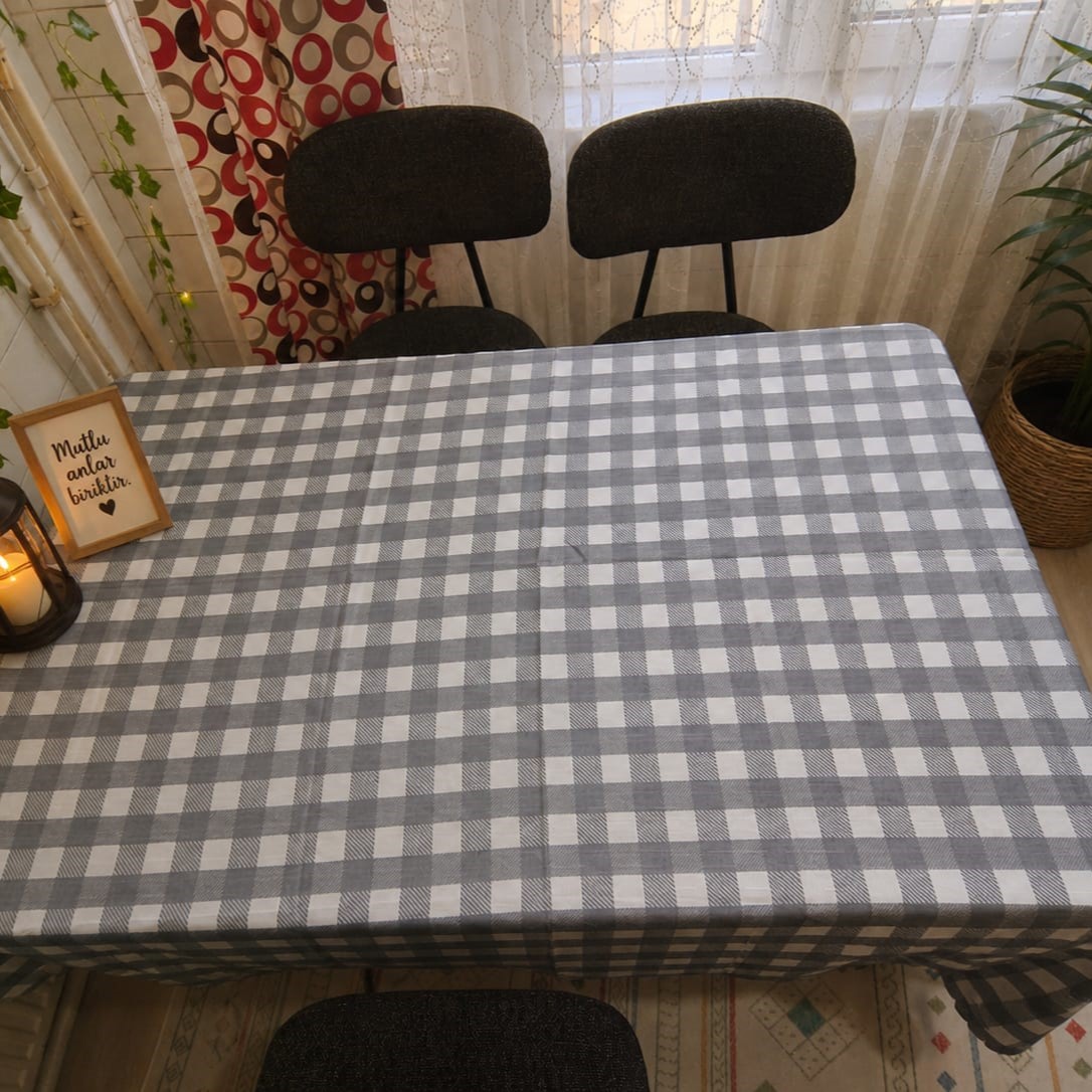 Özdağ Home Concept 150X150 cm Gri-Beyaz Pötikare Masa Örtüsü Dertsiz Kumaş Leke Tutmaz Silinebilir Mutfak Balkon Piknik Masa Örtüsü - Görsel 5