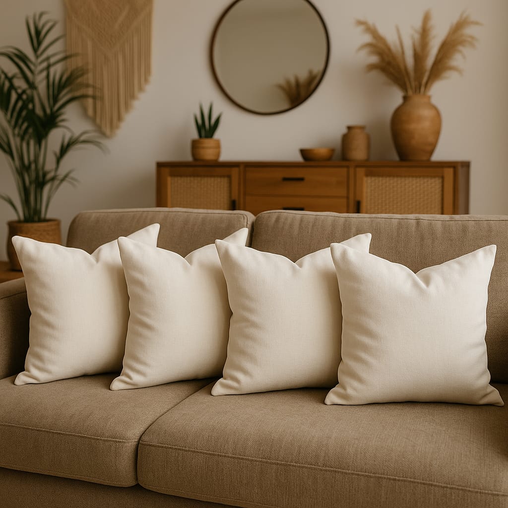 Duck Keten Kumaş 2li Çift Taraflı Kırlent Kılıfı 43x43 cm – Dekoratif Yastık Kılıfı (Bej) - Görsel 3