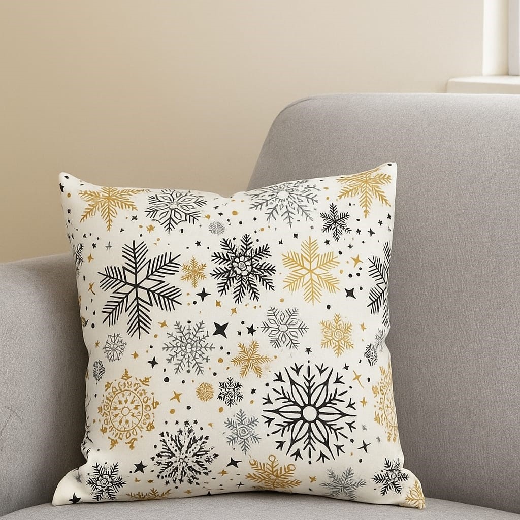Kar Tanesi Çift Taraflı 2li Duck Kumaş Kırlent Kılıfı 43x43 cm - Görsel 4