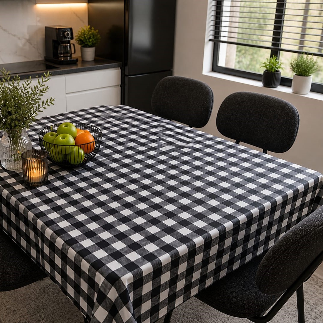 Özdağ Home Concept 150X150 cm Siyah-Beyaz Pötikare Masa Örtüsü Dertsiz Kumaş Leke Tutmaz Silinebilir Mutfak Balkon Piknik Masa Örtüsü - Görsel 9