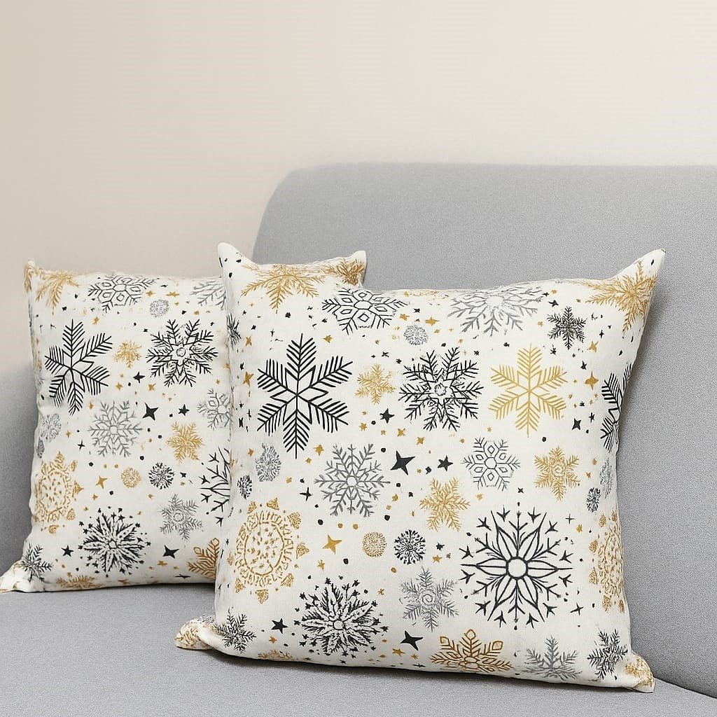 Kar Tanesi Çift Taraflı 2li Duck Kumaş Kırlent Kılıfı 43x43 cm - Görsel 5