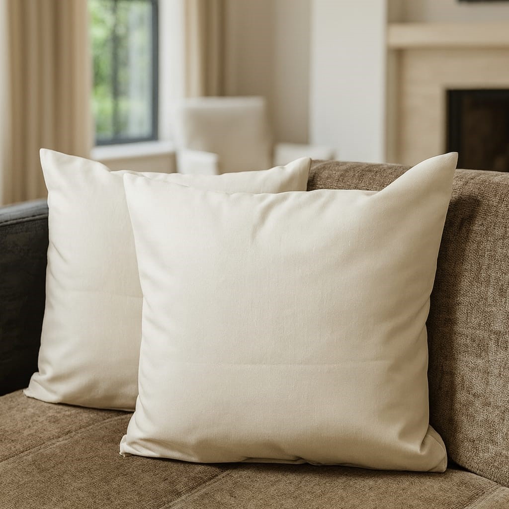 Duck Keten Kumaş 2li Çift Taraflı Kırlent Kılıfı 43x43 cm – Dekoratif Yastık Kılıfı (Bej) - Görsel 5