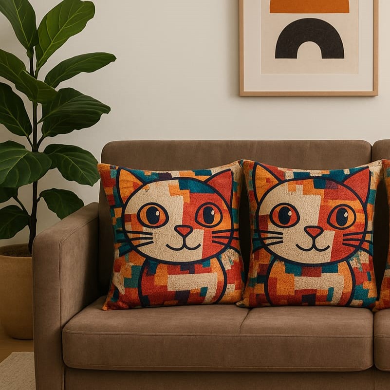3D Dijital Baskı Premium Kumaş Kırlent Kılıfı 43x43 cm 2’li Set–Dekoratif Yastık - Görsel 5