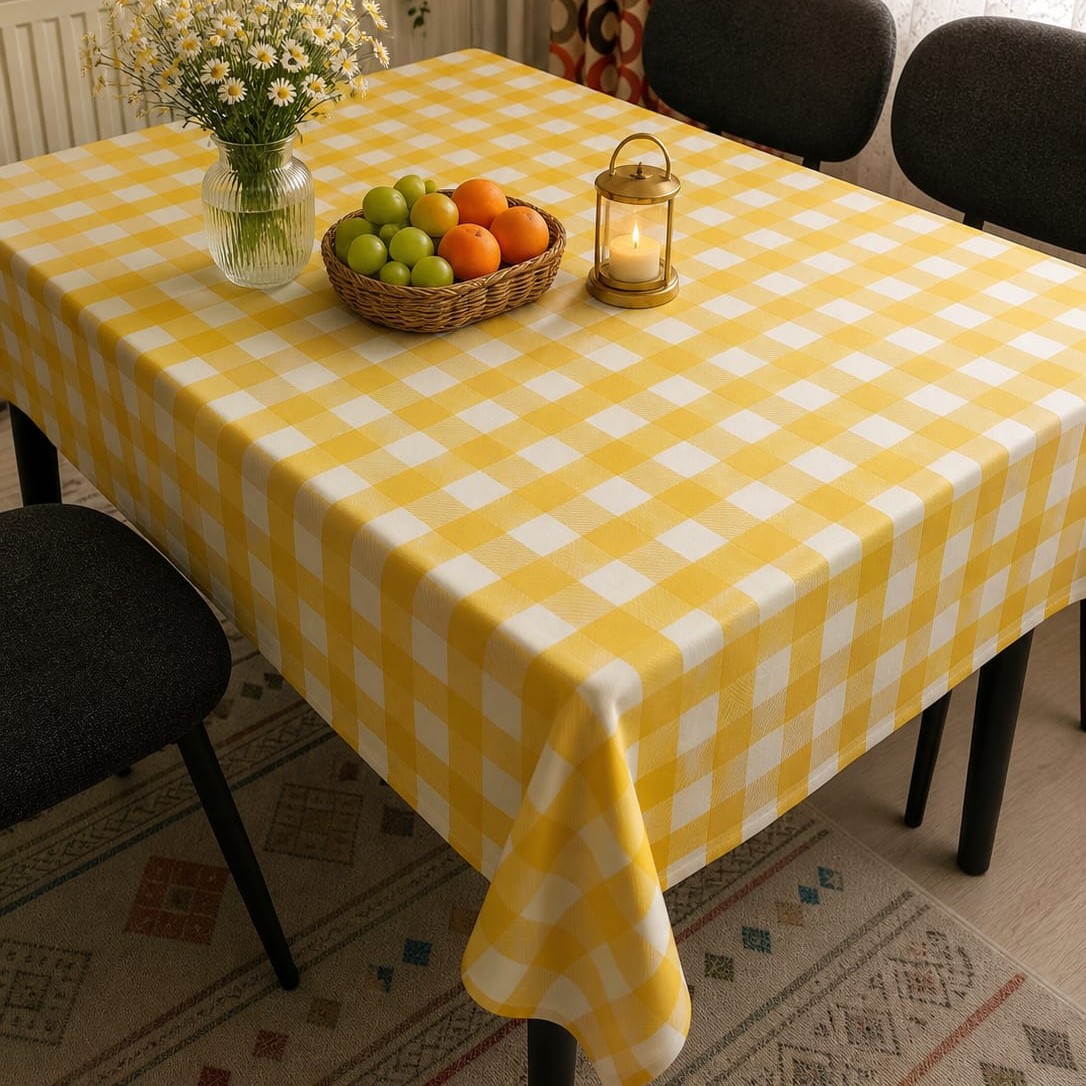 Özdağ Home Concept 150X150 cm Sarı-Beyaz Pötikare Masa Örtüsü Dertsiz Kumaş Leke Tutmaz Silinebilir Mutfak Balkon Piknik Masa Örtüsü - Görsel 6