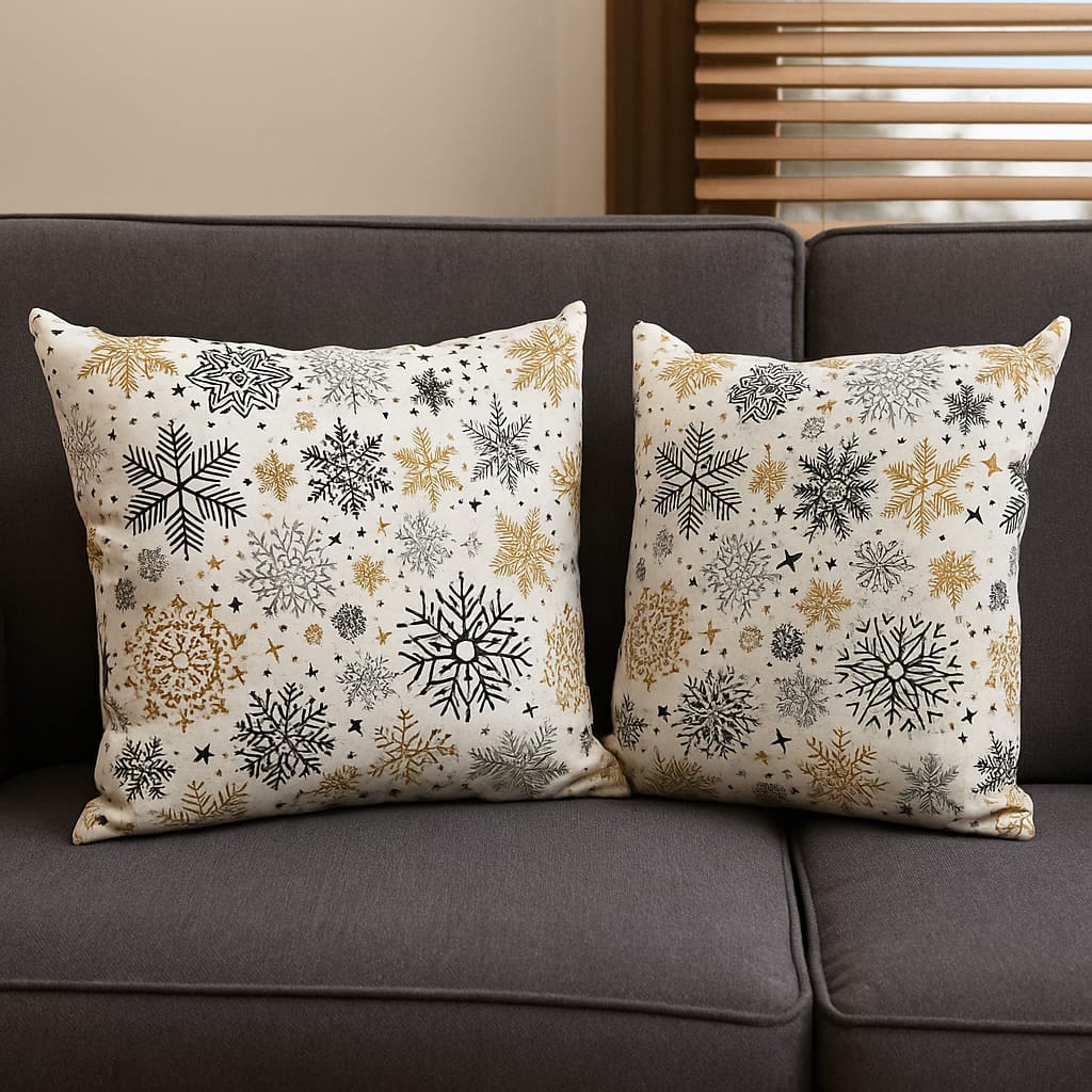 Kar Tanesi Çift Taraflı 2li Duck Kumaş Kırlent Kılıfı 43x43 cm - Görsel 6
