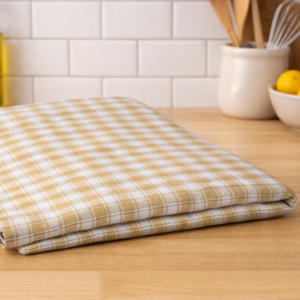Özdağ Home Concept  Ekose Desenli Sofra Bezi/Masa Örtüsü – Şık, Dayanıklı ve Günlük Kullanıma Uygun Dokuma Kumaş (Sarı) - Görsel 4